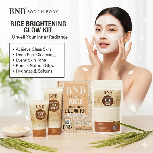 BNB Rice Brightening Glow Kit β Organic Rice Face Wash, Rice Scrub & Rice Powder Mask for Radiant & Even Skin Tone